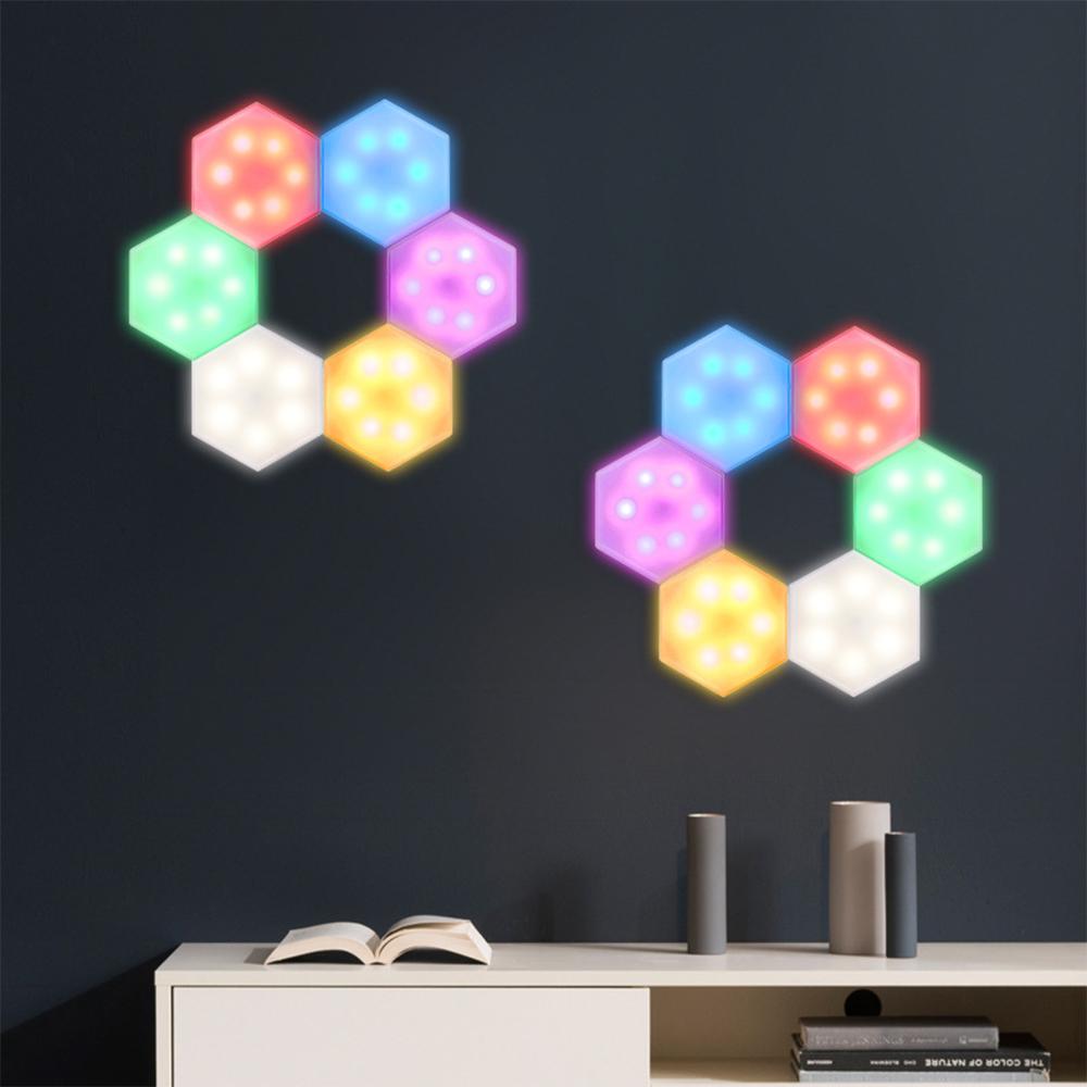 Set 6 lampi LED RGB modulare, model Hexagon, cu telecomanda si senzor tactil