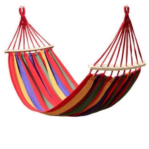 Hamac XL din bumbac cu bara de lemn, prindere metalica