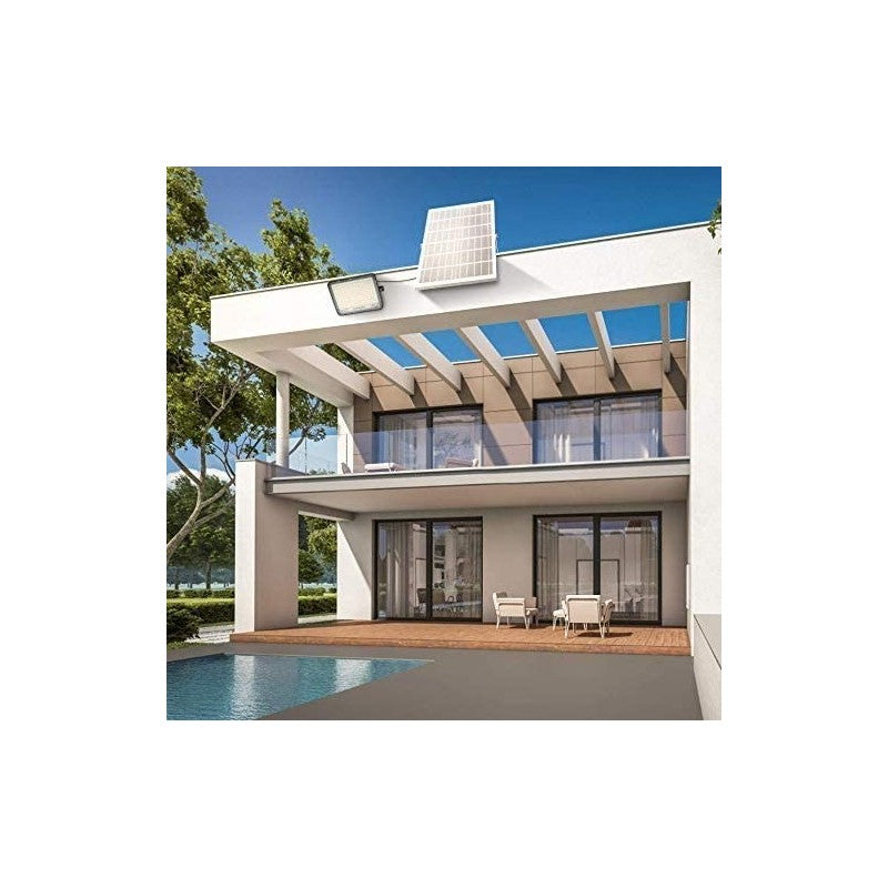 RESIGILAT - Proiector LED Jortan pentru exterior cu panou solar, telecomanda functii multiple, Solar Light IP 66, alb rece