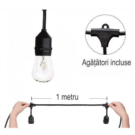 Ghirlanda luminoasa gradina sau terasa, interconectabila, fasung E27, IP65, 220V