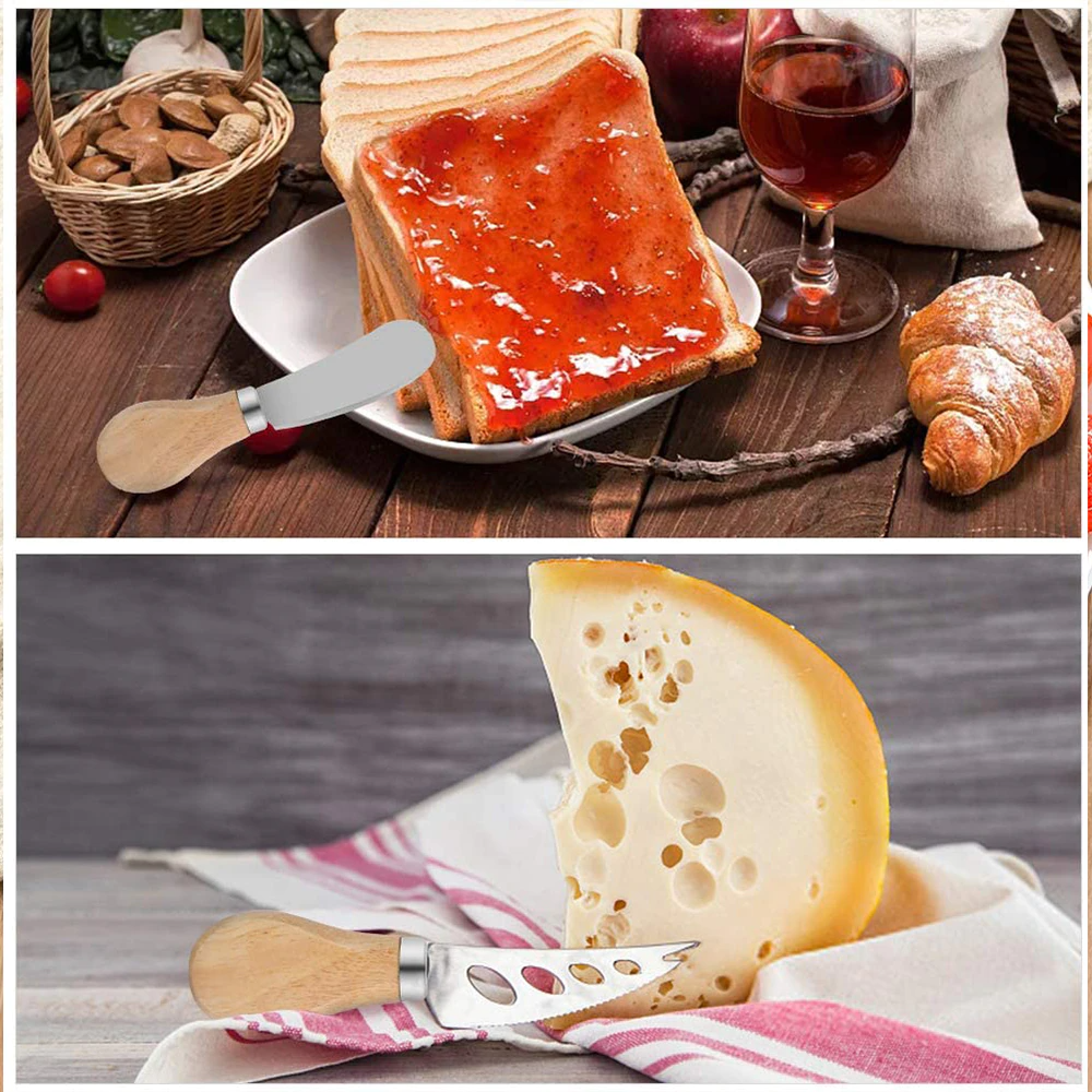 Set 6 cutite cu maner de lemn pentru branzeturi