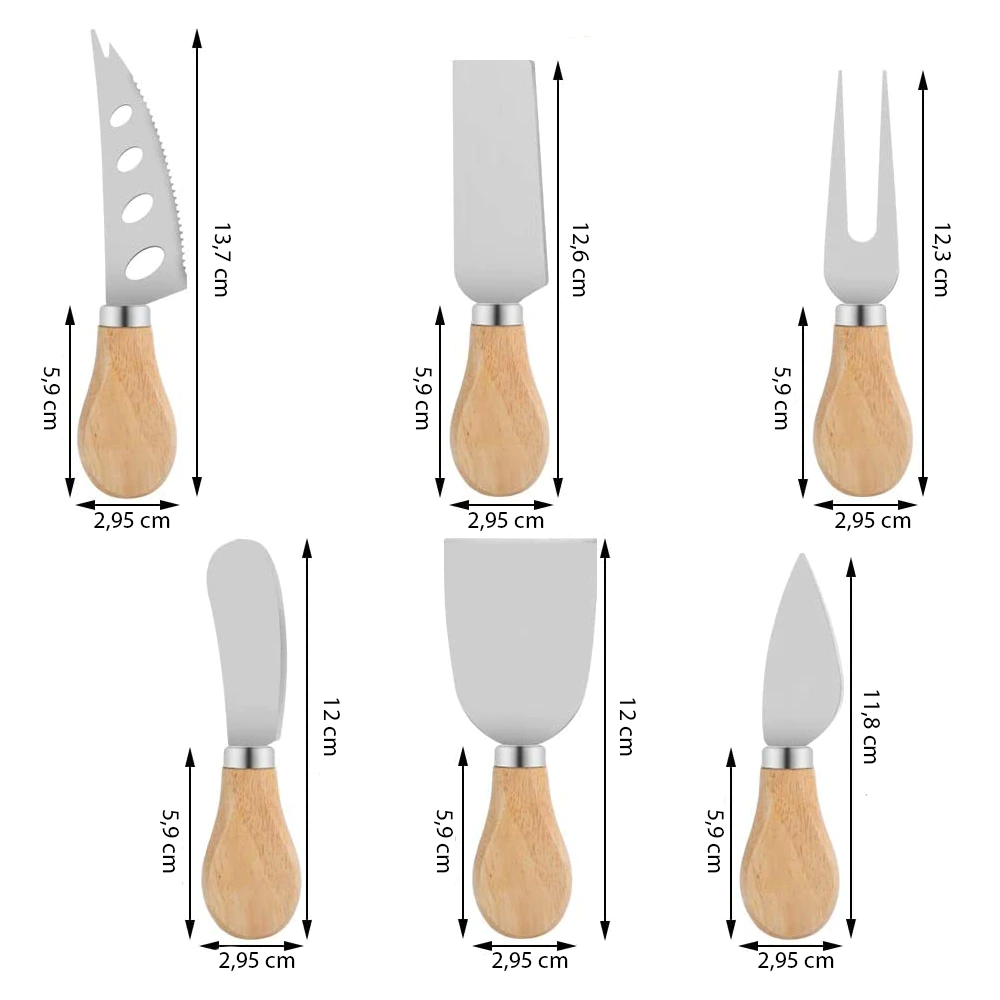Set 6 cutite cu maner de lemn pentru branzeturi