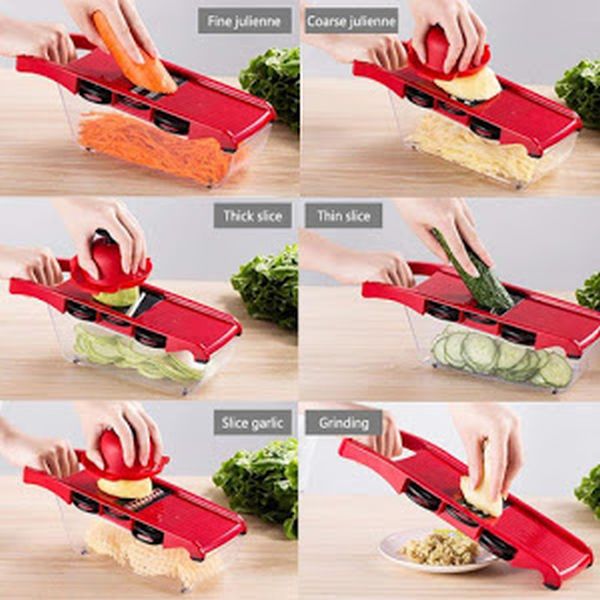 Razatoare 6 in 1 pentru Legume si Fructe – Lame Inox, Suport Protectie, Feliere & Julienne