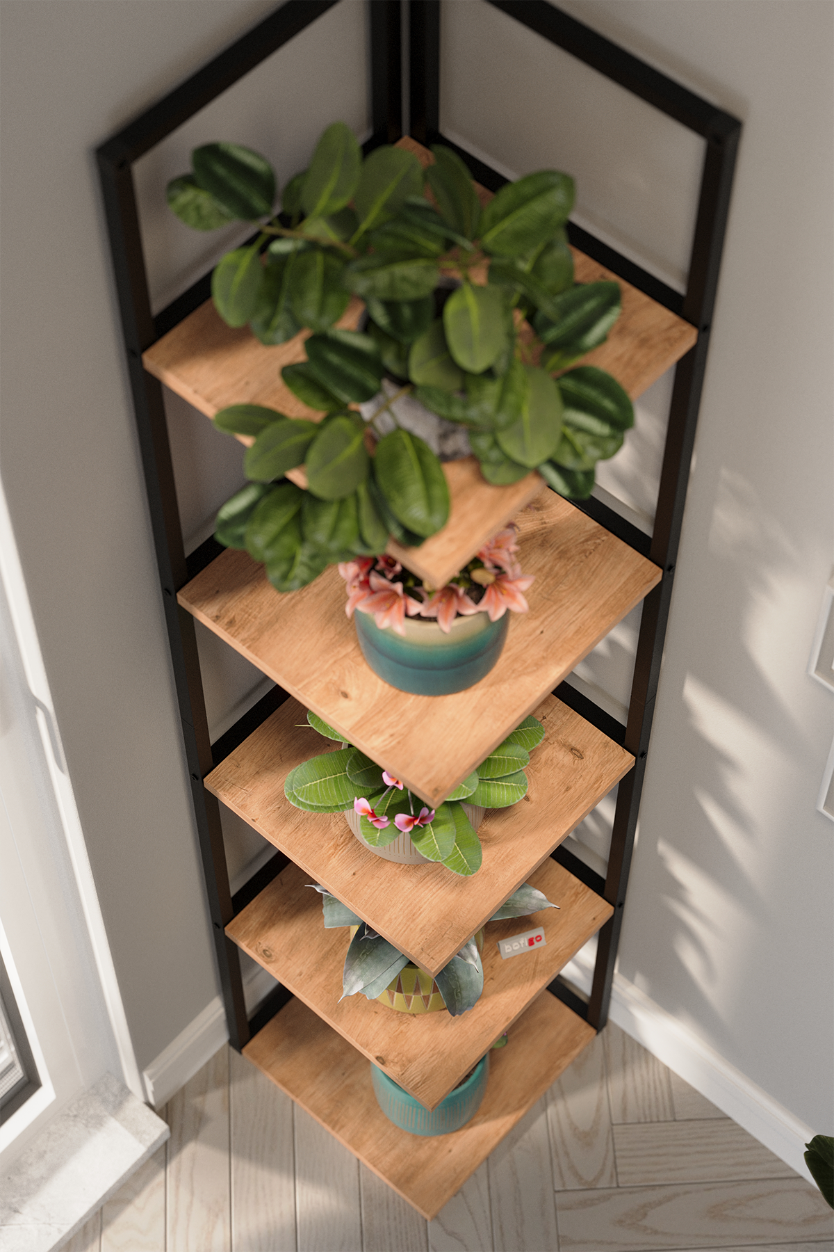 Suport Inalt de Colt pentru Plante cu 5 Rafturi, Cadru Metalic, 36 x 180 cm