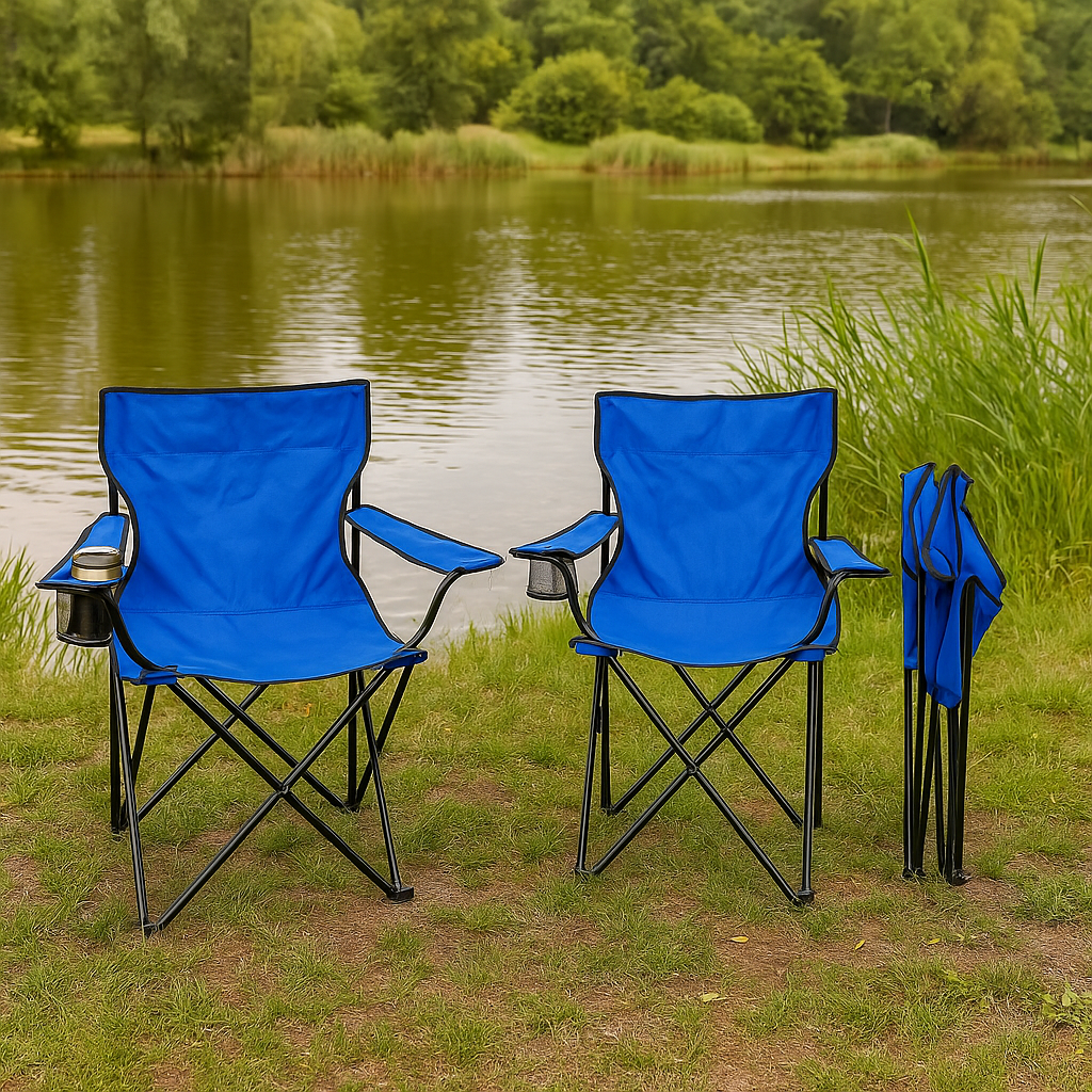 Set 2 scaune camping pliabile cu suport pahar si husa de transport, pentru camping, plaja, pescuit sau gradina, 50 x 50 x 80 cm