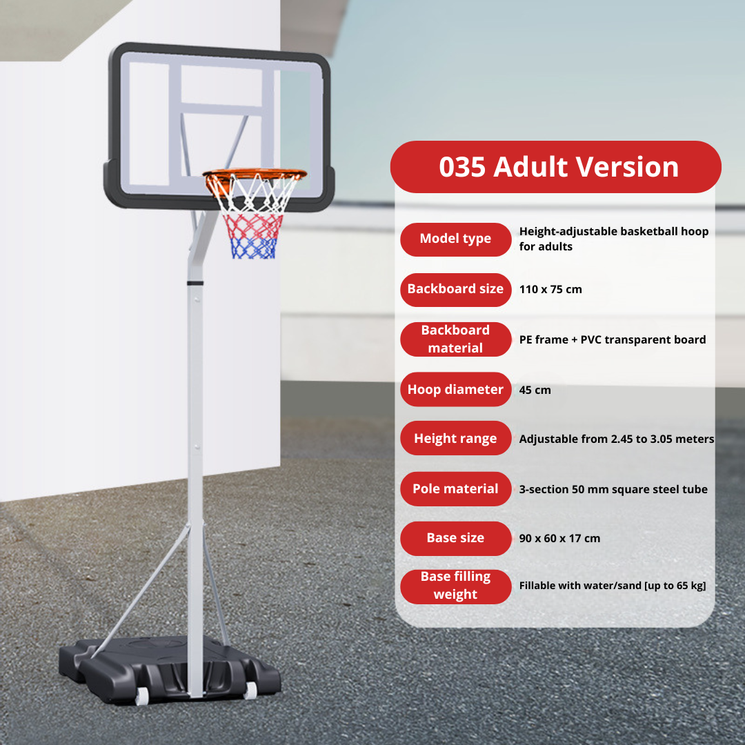 Cos baschet exterior reglabil 1.5–2.5 m – placa transparenta PVC, roti, baza umplere