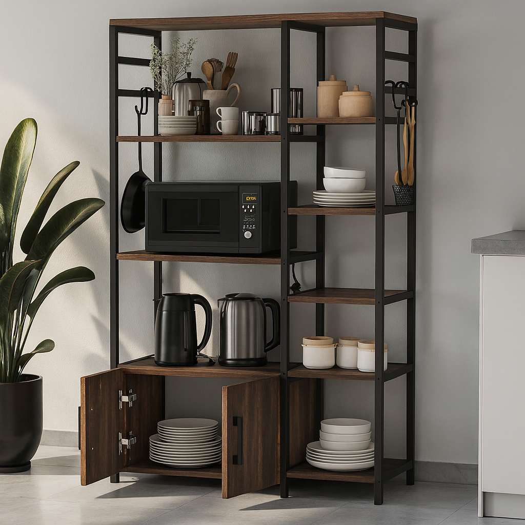 Dulap de bucătărie cu 8 rafturi și 2 uși, cadru metalic, PAL 18 mm,  140,7 x 83,6 x 30,2 cm