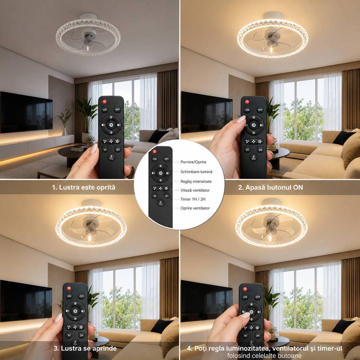 Lustra LED cu Ventilator Alba Rotunda Minimalist Design Modern - detaliu produs