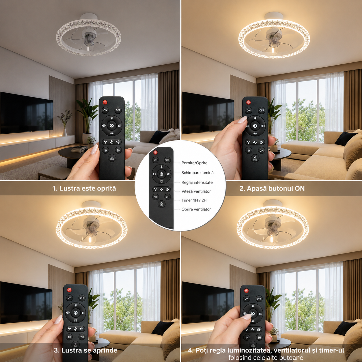 Lustra LED cu Ventilator Alba Rotunda Minimalist Design Modern - detaliu produs