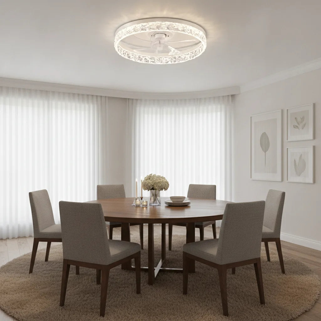 Lustra LED cu Ventilator Alba Rotunda Minimalist Design Modern - detaliu produs