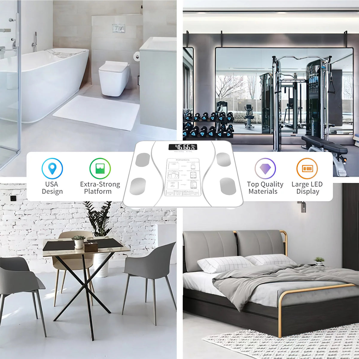 Cantar corporal cu ecran digital Iluminat, aplicatie smart, compatibil android/Ios, conectare bluetooth, termometru, 180 Kg Max