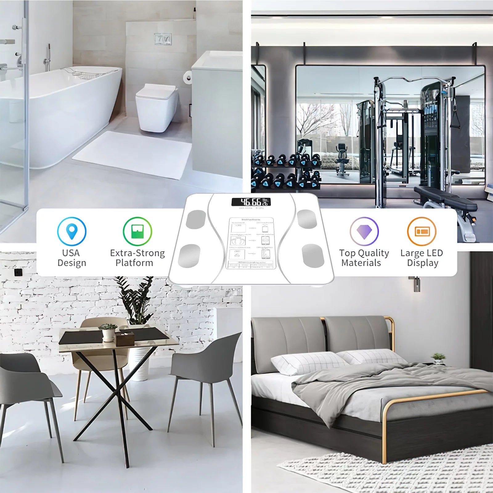 Cantar corporal cu ecran digital Iluminat, aplicatie smart, compatibil android/Ios, conectare bluetooth, termometru, 180 Kg Max