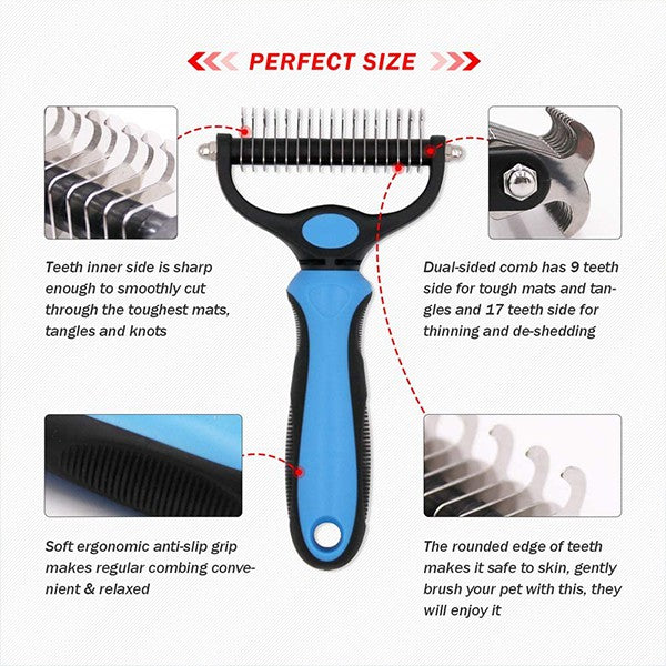 Perie Curatare Par Caini Pisici Otel Inoxidabil Maner Ergonomic 17.2x9cm - detaliu produs