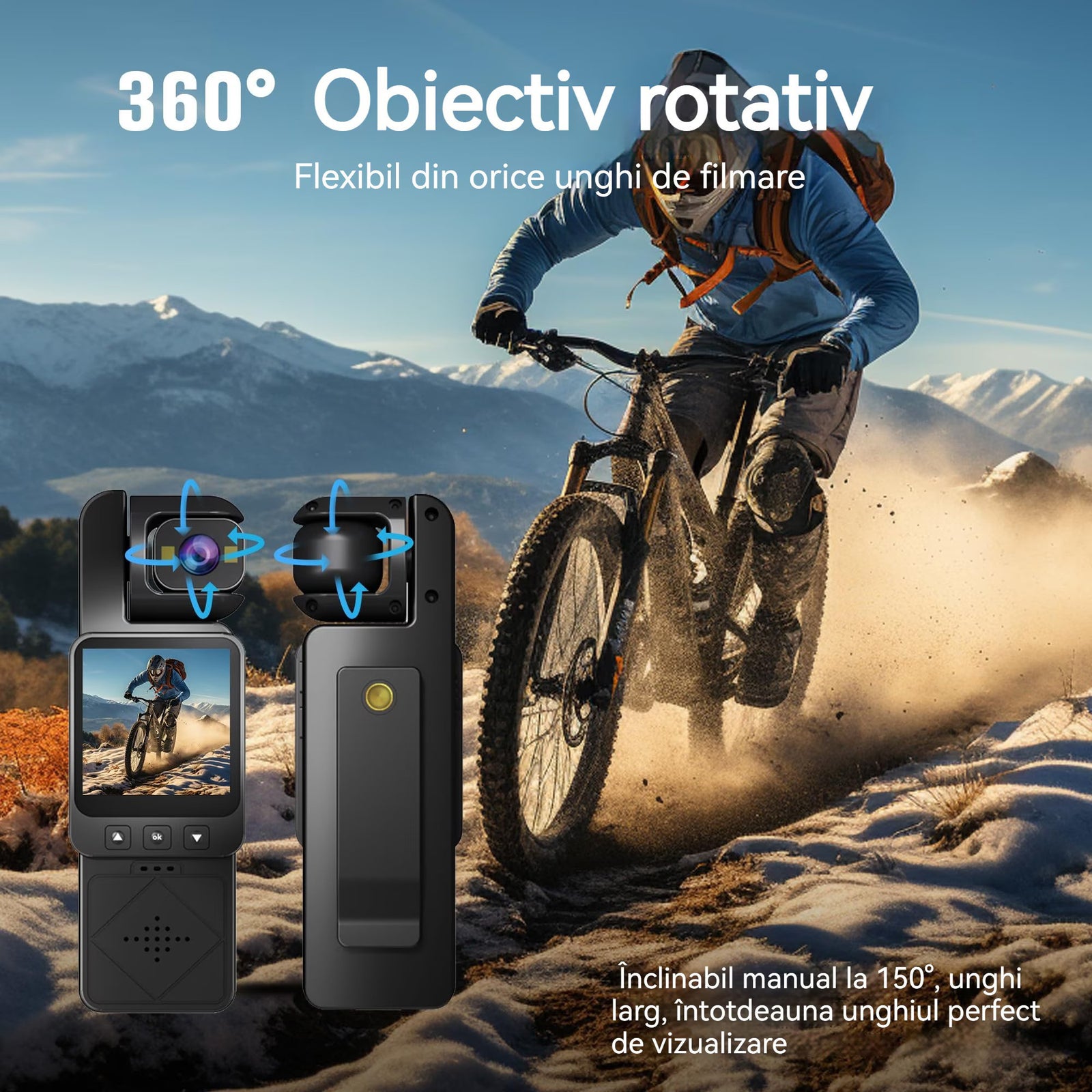 Camera Portabila Full HD 1080p Obiectiv Rotativ 360° Stabilizare Imagine Sport Mini - imagine principala