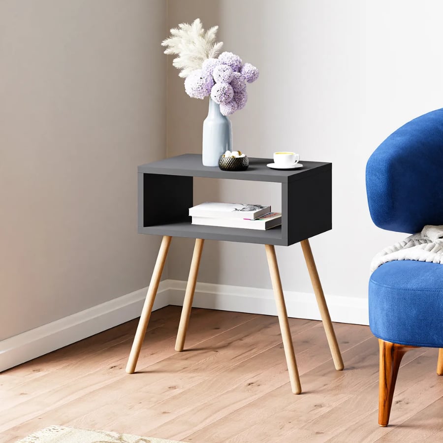 Noptiera cu picioare retro – 44 x 29 x 18 cm – cu raft de depozitare si design vintage