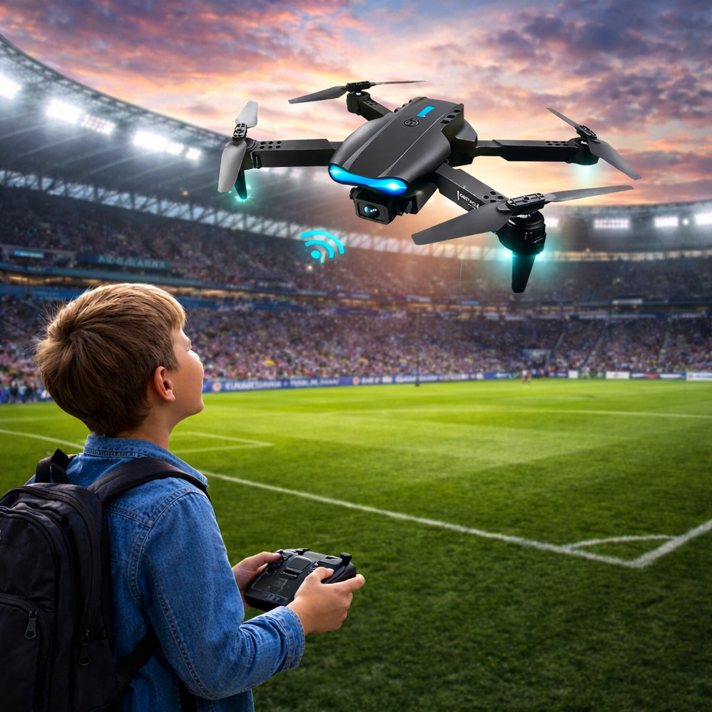 Drona E99, 4K, Camera duala, Conectare WiFi Aplicatie telefon mobil, Brate pliabile, Pozitionare flux optic evita obstacolele,  Geanta de Depozitare, Incarcare USB, Pentru Copii si Adulti, Negru