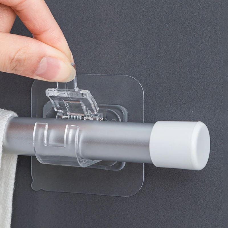 Set 10 Suporturi pentru Tija de Perdea Longziming Plastic Transparent Autoadeziv - detaliu produs