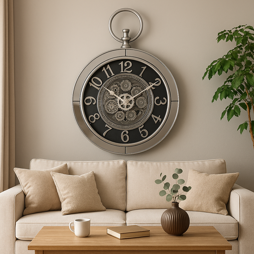 Ceas de Perete Stil Vintage – Design cu Mecanisme Vizibile, Carcasa Metalica cu oglinda si Detalii Premium