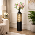 Vaza decorativa eleganta negru mat cu insertie aurie 15.5 x 73 cm