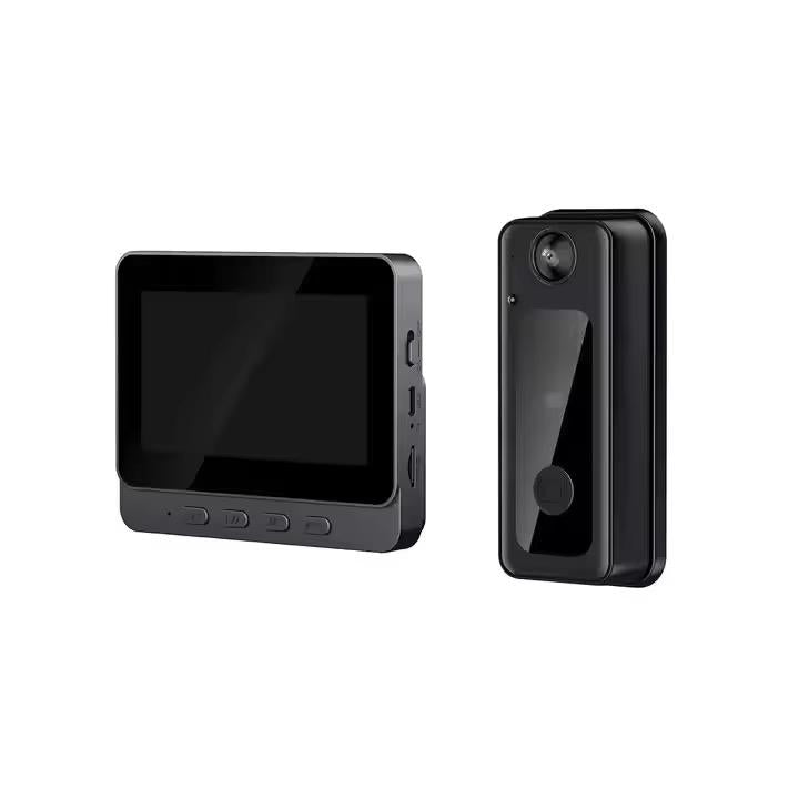 Sonerie video inteligenta Wireless, Ecran IPS 4.3 inch, Night Vision, Senzor IR, Interfon Video HD, 8MP, comunicare bidirectionala, unghi de vizualizare 170°, baterii incorporate, Negru