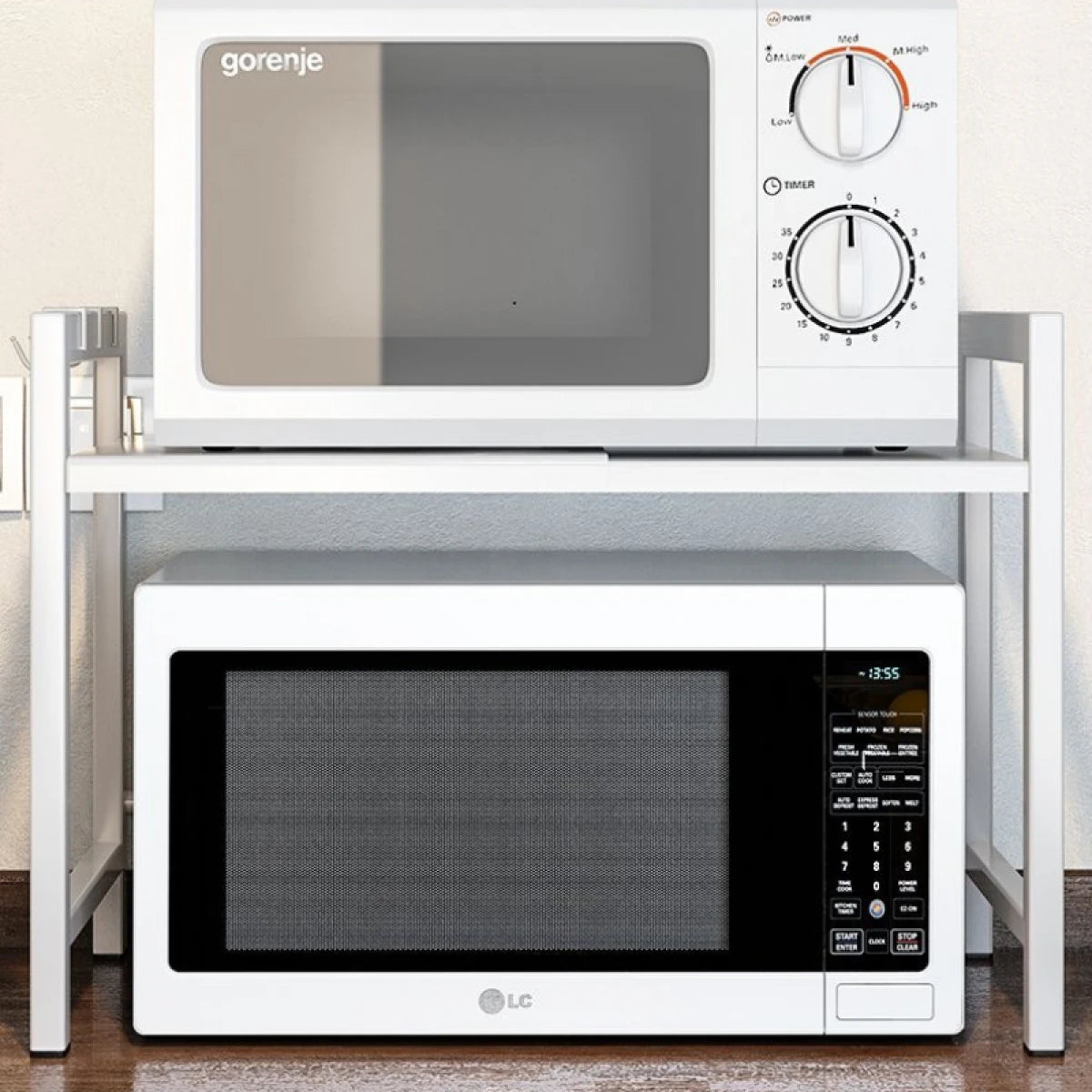 Raft metalic cuptor cu microunde, negru, etajera ajustabila, organizator bucatarie, 40-60 x 36.5 x 45 cm