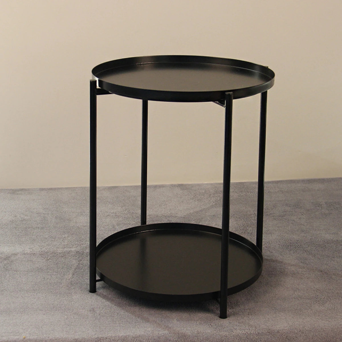 Masuta rotunda pentru cafea din metal, 2 nivele, 42 x 52 cm, negru