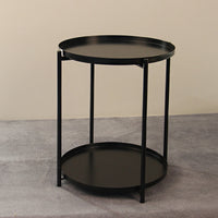 Masuta rotunda pentru cafea din metal, 2 nivele, 42 x 52 cm, negru - imagine 4