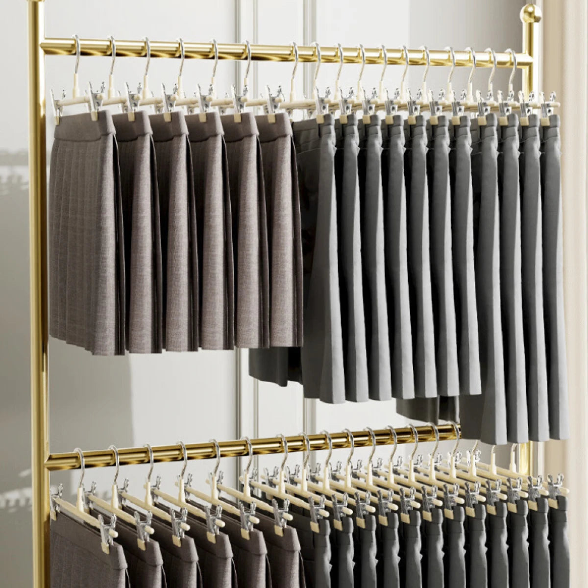 Set 10 umerase cu clips pentru pantaloni, otel, 31 x 13 cm, crem