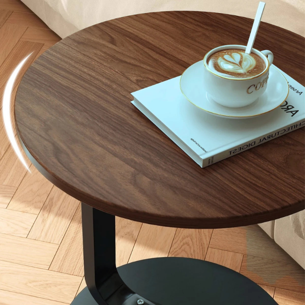 Masuta rotunda pentru cafea, MDF cu metal, 50 x 60 cm, maro cu negru