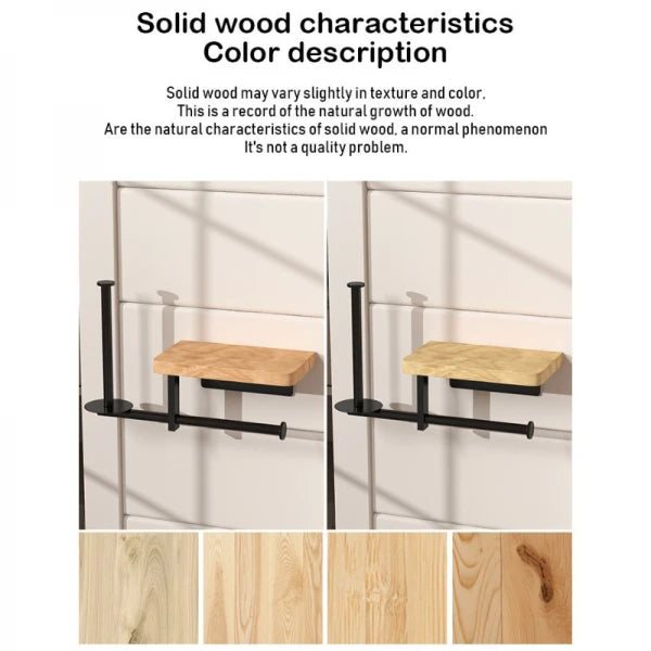 Suport multifunctional pentru hartia igienica din otel si lemn, 2 moduri de montare, negru