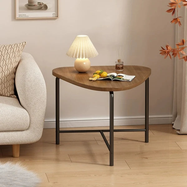 Masuta triunghiulara pentru cafea, blat MDF, cadru metalic, 64 x 52 x 51 cm, natur cu negru