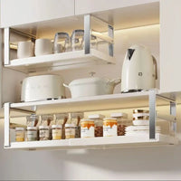 Raft suspendat pentru condimente – extensibil si rezistent,  45.5-62.5 x 22 x 16.5 cm, alb cu argintiu