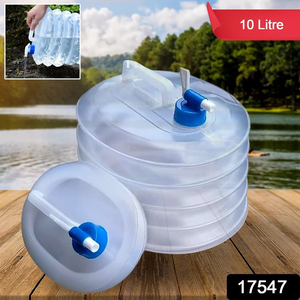 Bidon pliabil pentru camping, transparent, 10L, cu functie de evacuare a apei, portabil
