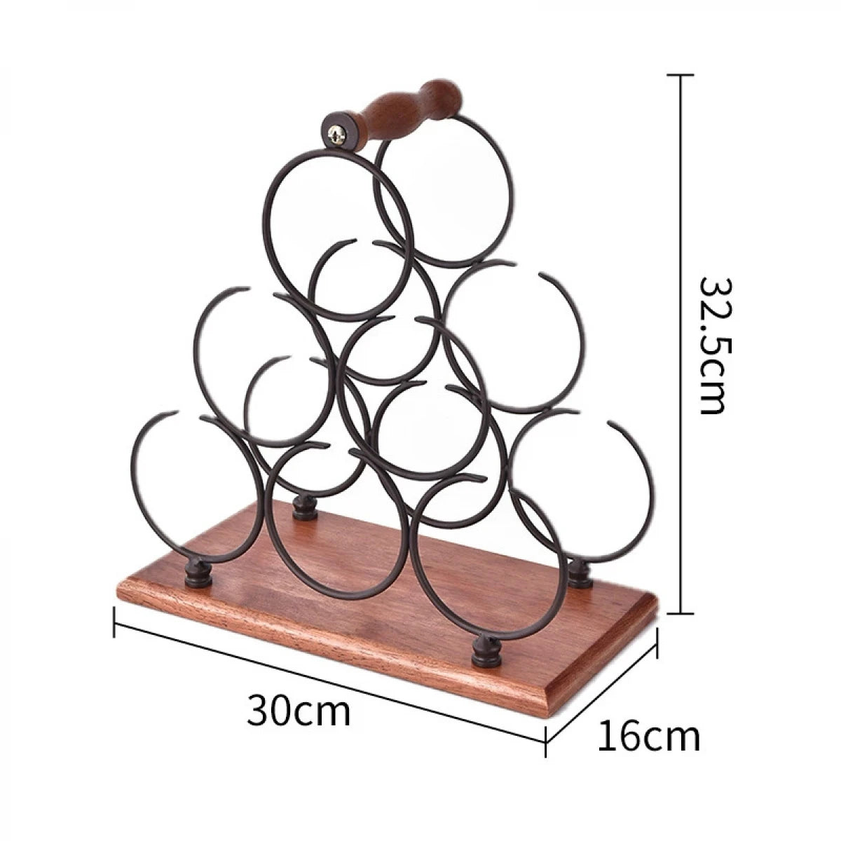 Suport pentru 6 sticle de vin, design modern, lemn natural si otel, 32.5 x 16 x 30 cm