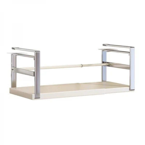Raft suspendat pentru condimente – extensibil si rezistent,  45.5-62.5 x 22 x 16.5 cm, alb cu argintiu