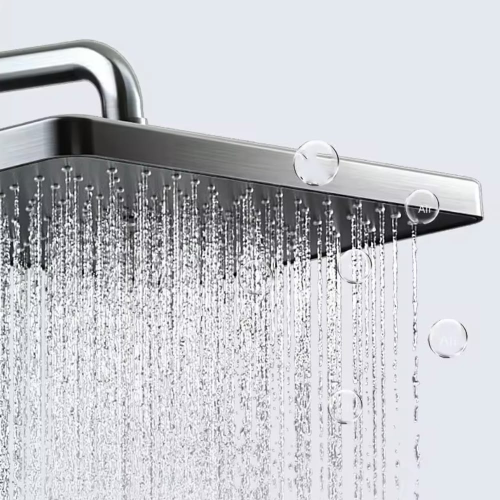 Set coloana dus digital cu termostat, afisaj LED, 4 functii curgere apa, control termostatic, robinet tip cascada, Gri Grafit