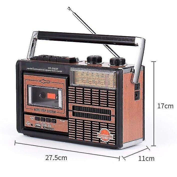 Radio retro portabil FP-319BT, 6 în 1 – Casetofon, MP3, Bluetooth, USB/SD, FM/AM/SW, Negru