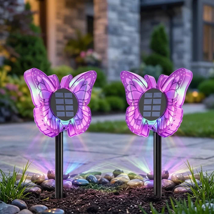 Set 2 Lampi Solare LED Fluture RGB 37cm Montaj Perete Sol IP65 5W 4 Culori - detaliu produs