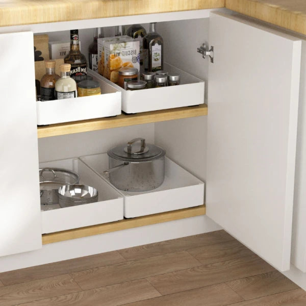 Set 3 sertare cu glisiere autoadezive soft-close, extragere totala, sina cu extensie, 3 dimensiuni, alb