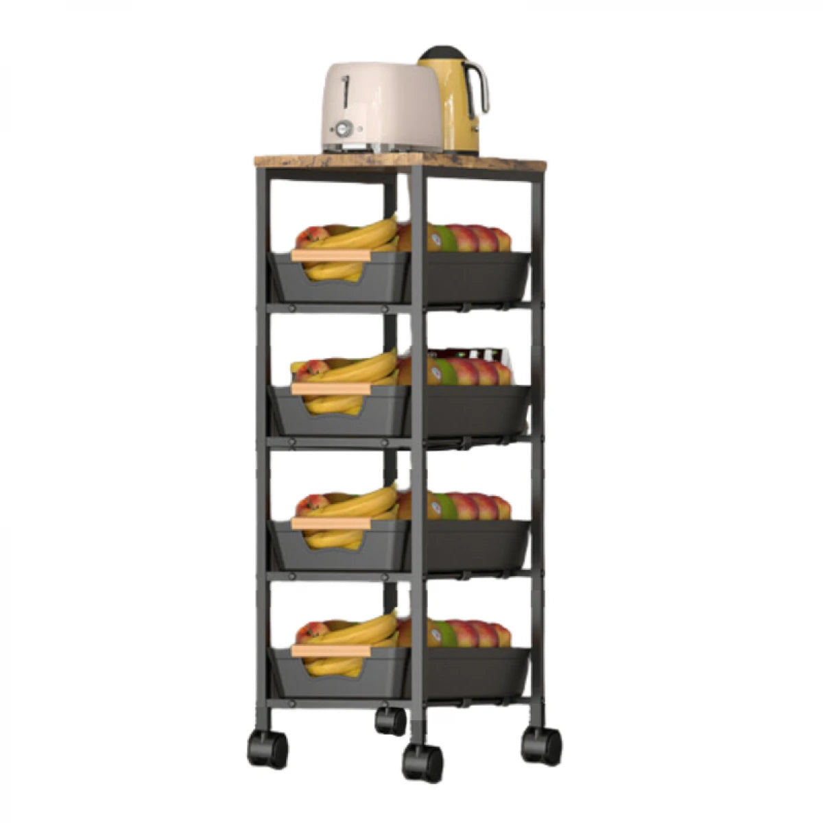 Suport slim portabil cu 5 nivele, 4 rafturi retractabile si 1 polita din MDF, rotativ 360°, 38x 23.5 x 81.5 cm