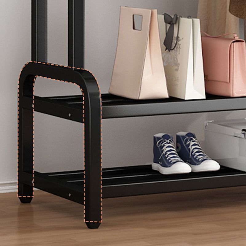 Suport dublu de umerase pentru haine, cu 2 suporti de pantofi, din metal, cu raft depozitare deasupra – 70KG greutate maxima, 150 x 110 x 50cm