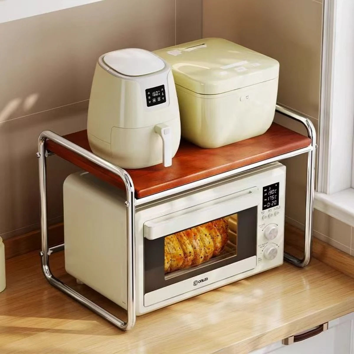 Raft din otel carbon galvanizat pentru microunde cu polita din MDF, 50.5 cm x 36 cm x 48.5 cm