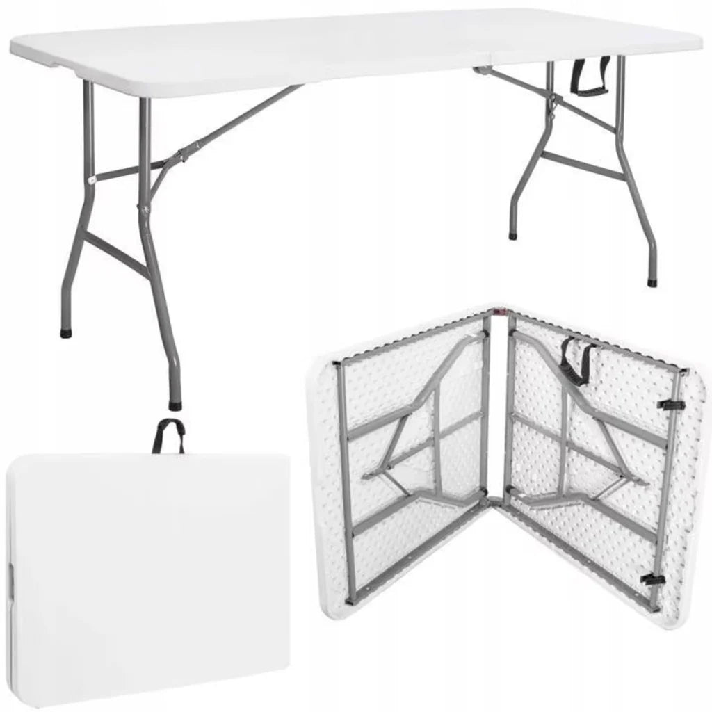 Masa pliabila 4 persoane din otel si HDPE, 180x70x74 cm, culoare alba