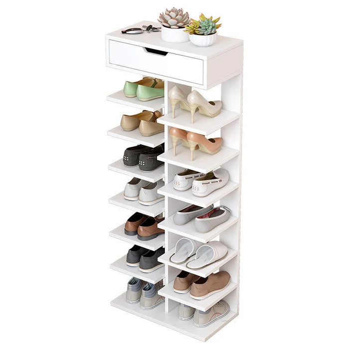 Pantofar cu 7 Etaje si Sertar Superior din PAL Gri/Stejar 40 x 22 x 111 cm