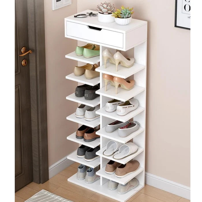 Pantofar cu 7 Etaje si Sertar Superior din PAL Gri/Stejar 40 x 22 x 111 cm