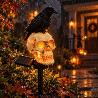 Set 2 Lampi Solare Halloween cu Craniu si Cioara Decoratiuni Gradina Curte - imagine principala