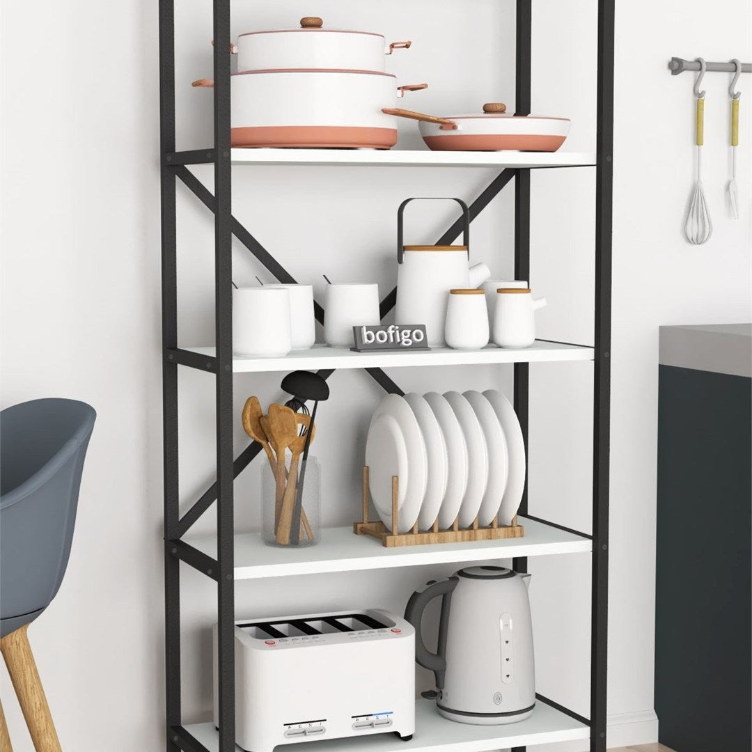 Organizator bucatarie cu 5 rafturi metalice, raft bucatarie 50 x 150 cm pentru oale tocatoare condimente sau microunde, cadru metalic vopsit anti-coroziune, stabilitate maxima, stil industrial modern Pin natur - detaliu 6