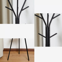 Cuier haine cu suport din lemn pentru accesorii, 9 carlige, otel carbon, 180 x 45 cm, negru - imagine 11