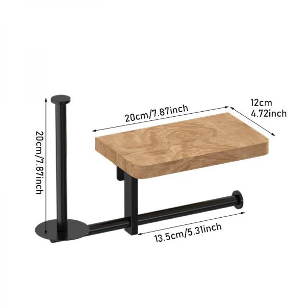 Suport multifunctional pentru hartia igienica din otel si lemn, 2 moduri de montare, negru