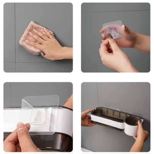 Suport autoadeziv pentru uscatorul de par, pahar pentru articole baie, ABS,  30.5 x 9.6 x 7 , alb